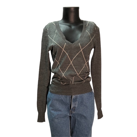 90's Preppy Club Monaco Merino Argyle Diamond Print Sweater S - Picture 3 of 4